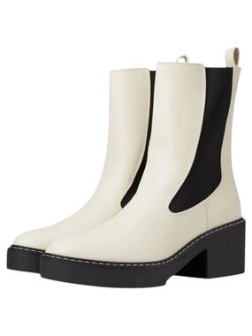 Nine West Doleas 3 Cream Chelsea Ankle Boots Block Heel Size 6.5 NWOB